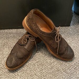 TODS Mens Size 11.5 Brown Nubuck Wingtip Tie Ups w Tan Sole & Contrast Stitch